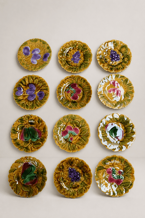 Antique French Sarreguemines Majolica Fruit Plates - Set of 12 – Plates – MILLA OBJETS
