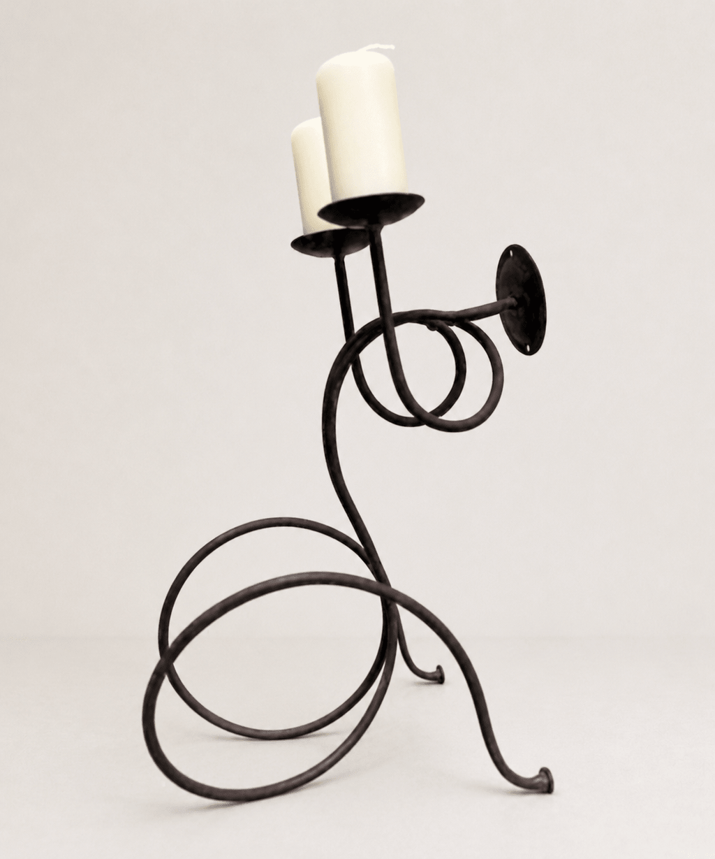 Vintage Brutalist Wrought Iron Two-Branch Candelabra – Candelabra – MILLA OBJETS