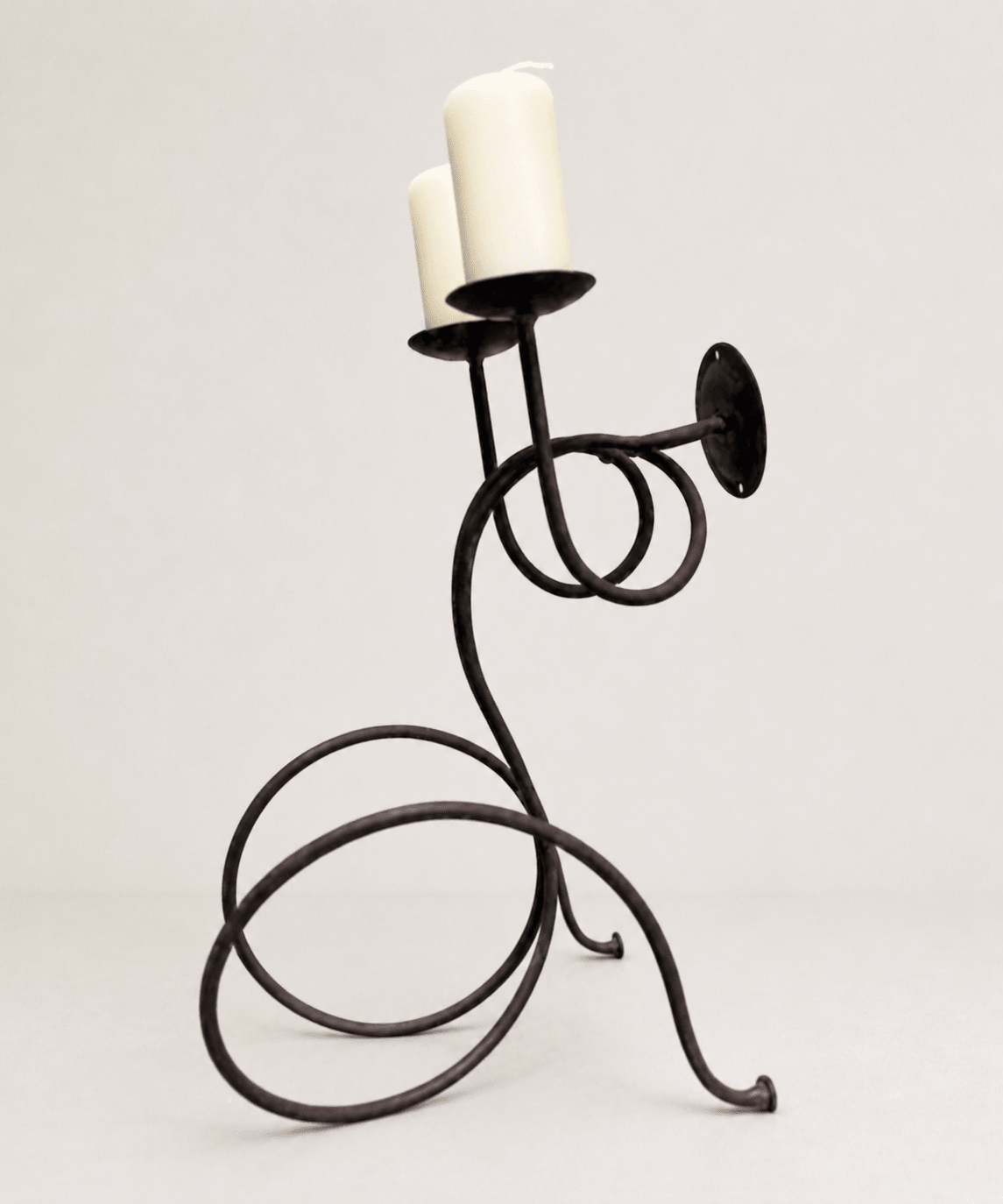 Vintage Brutalist Wrought Iron Two-Branch Candelabra – Candelabra – MILLA OBJETS