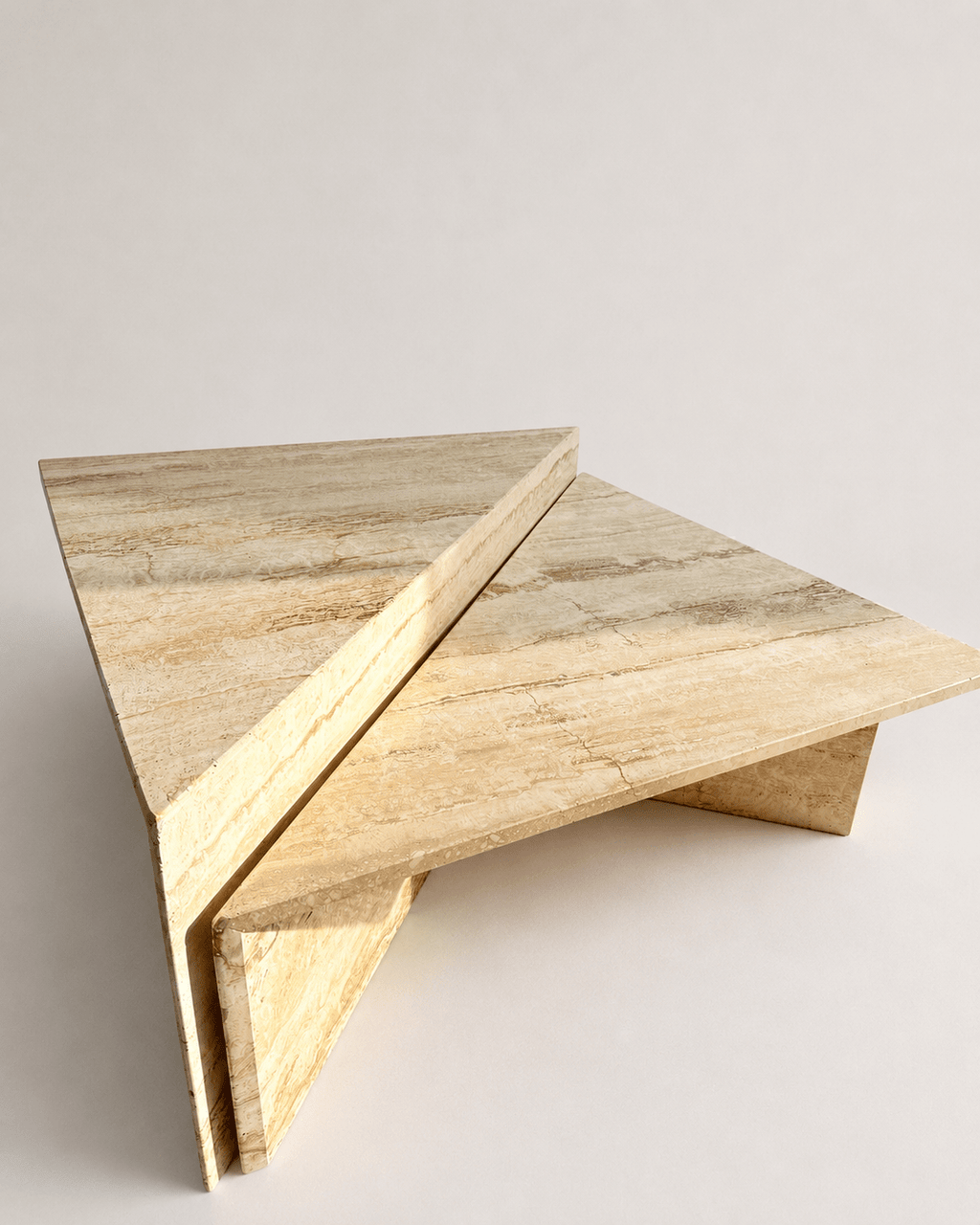 Vintage Italian 1970s Mid Century Travertine Low Triangular Nesting Coffee Tables – Pair – Coffee Tables – MILLA OBJETS
