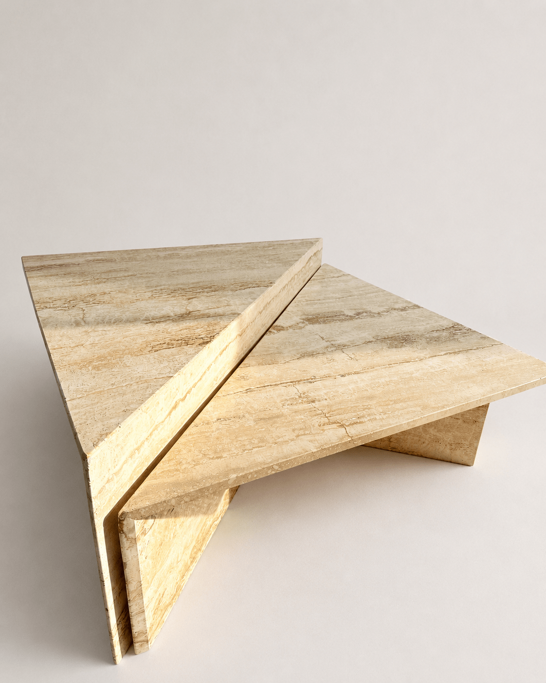 Vintage Italian 1970s Mid Century Travertine Low Triangular Nesting Coffee Tables – Pair – Coffee Tables – MILLA OBJETS