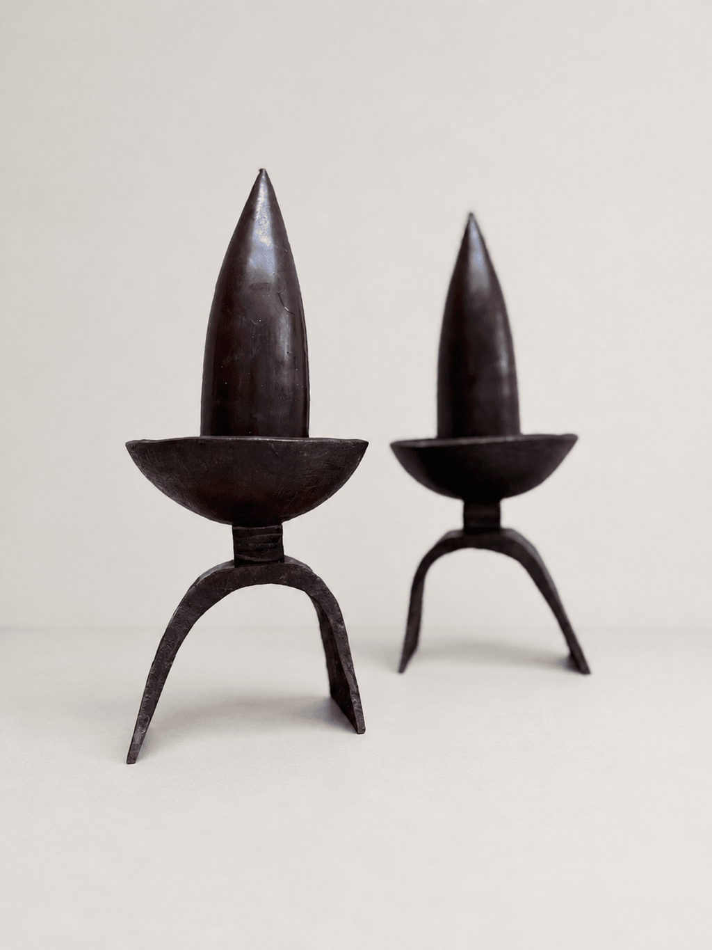 Pair of Brutalist Forged Bronze Pricket Candlesticks – Candlesticks – MILLA OBJETS