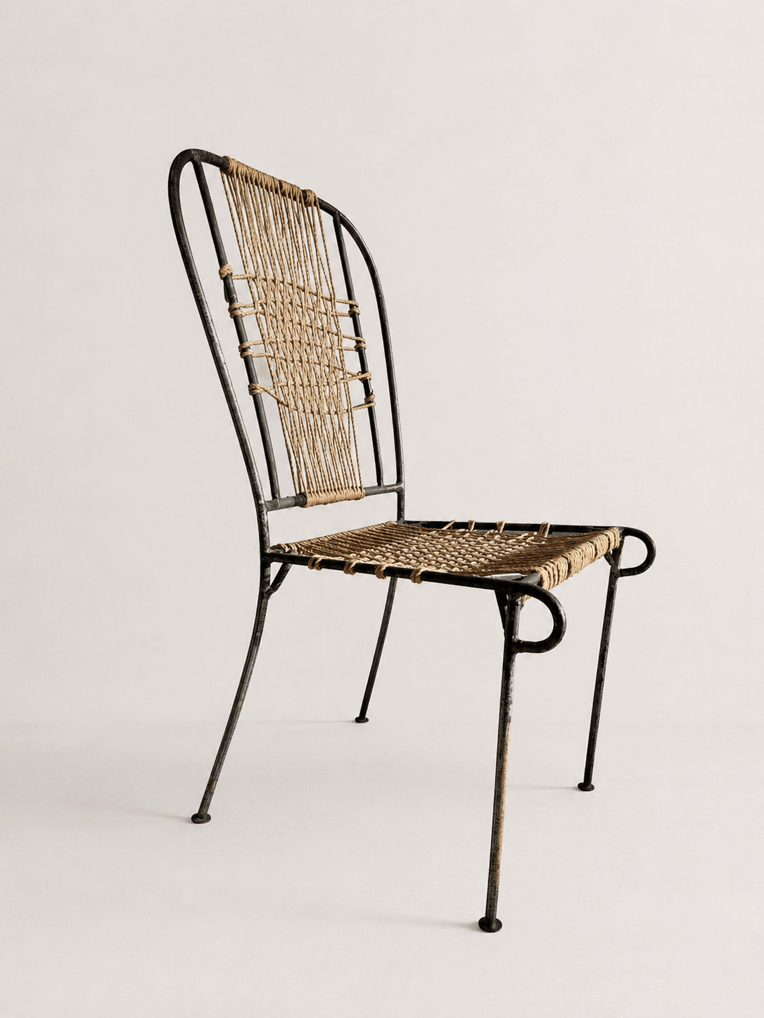 Set of 4 Mid-Century French Wrought Iron & Woven Cord Patio Chairs, circa 1950s – Dining Chairs – MILLA OBJETS