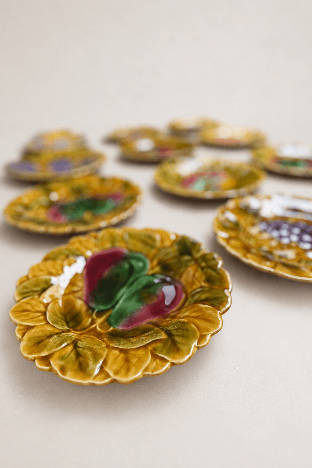 Antique French Sarreguemines Majolica Fruit Plates - Set of 12 – Plates – MILLA OBJETS