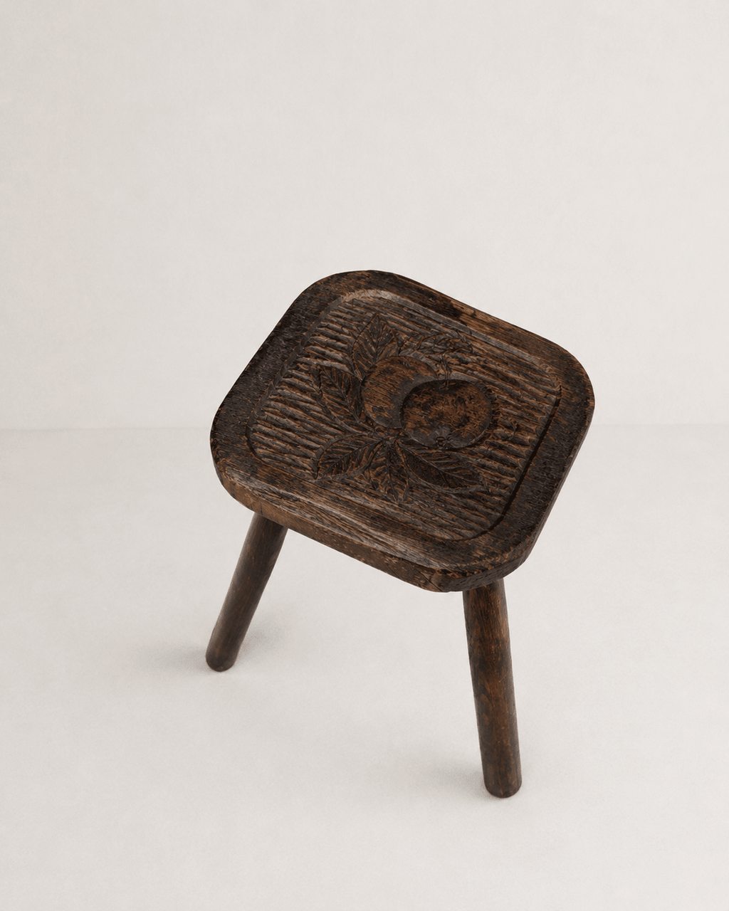 Vintage Hand-Carved Oak Three-Legged Stool – Stool – MILLA OBJETS