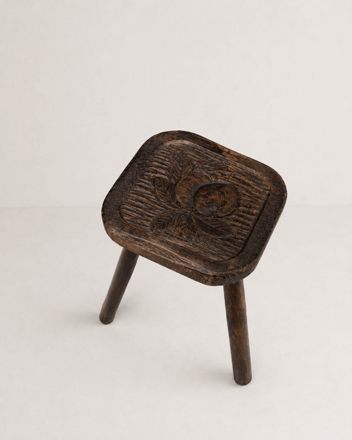 Vintage Hand-Carved Oak Three-Legged Stool – Stool – MILLA OBJETS