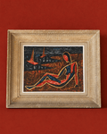 Mid-Century Modern Abstract Expressionist Oil Painting in Ribbed Gilt Frame – Painting – MILLA OBJETS