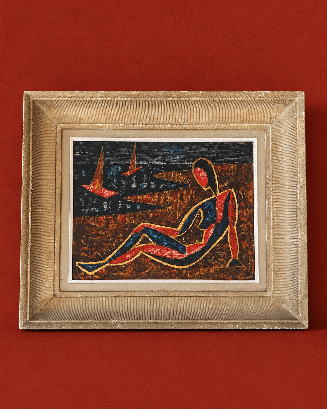 Mid-Century Modern Abstract Expressionist Oil Painting in Ribbed Gilt Frame – Painting – MILLA OBJETS