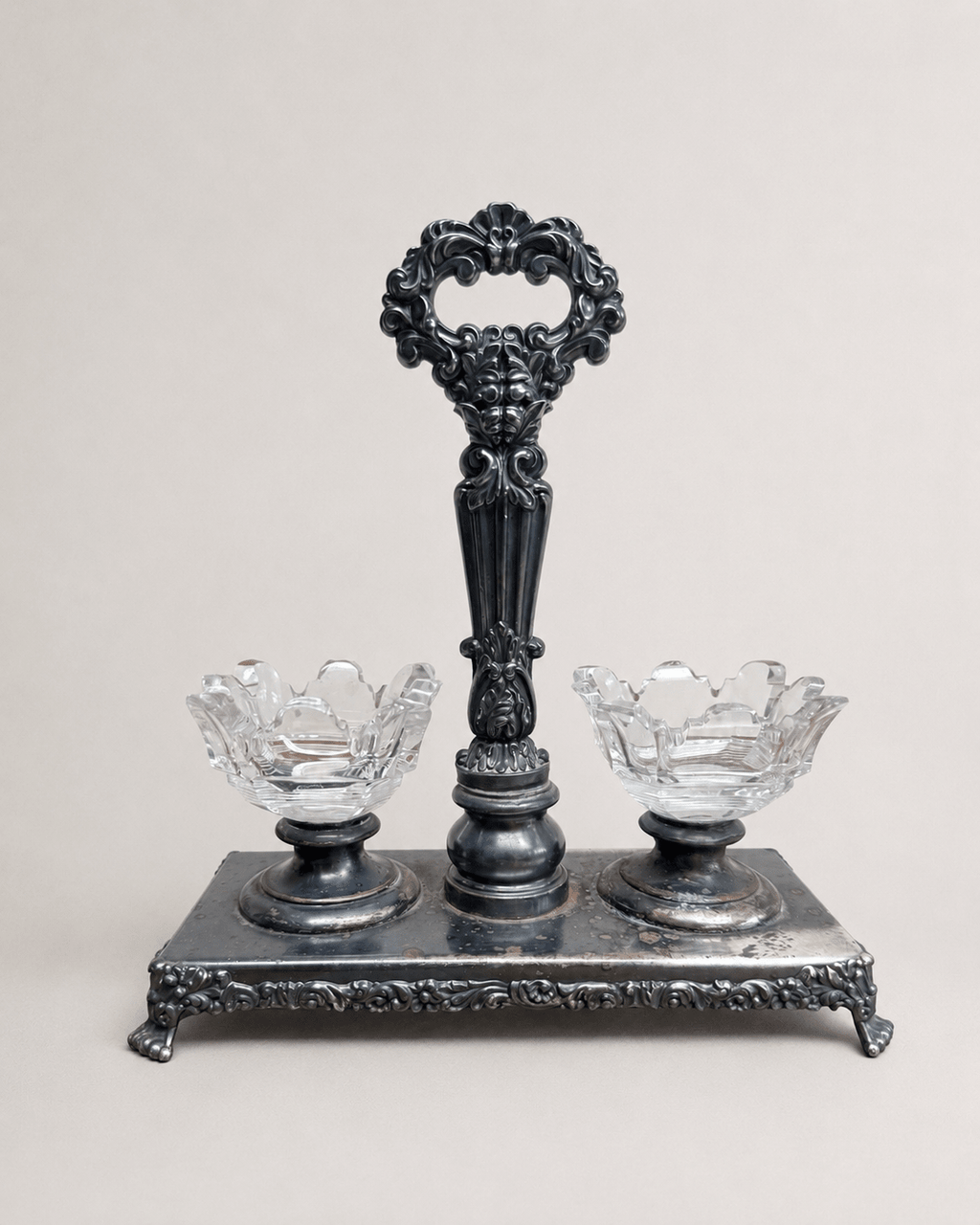 Antique Late Victorian Silver-Plated Double Salt Cellar with Glass Inserts – Salt Cellar – MILLA OBJETS