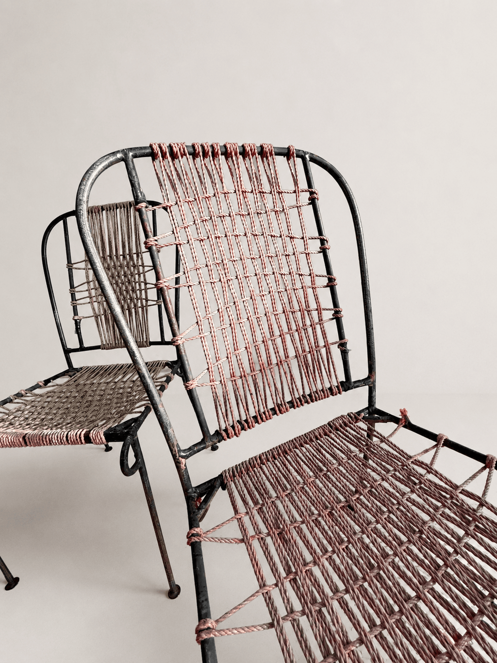 Set of 4 Mid-Century French Wrought Iron & Woven Cord Patio Chairs, circa 1950s – Dining Chairs – MILLA OBJETS