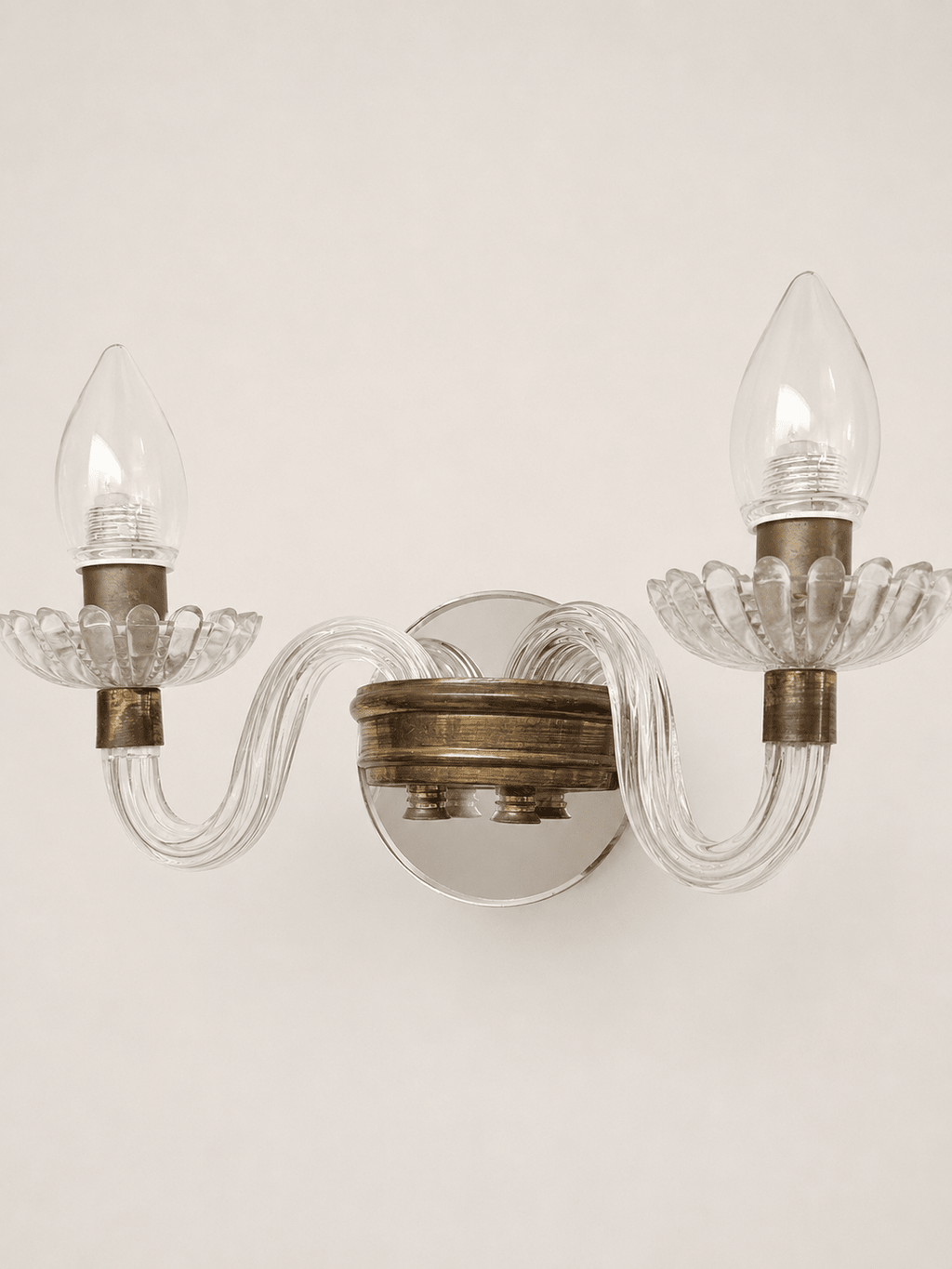 Pair of Mid-Century Murano Glass & Brass Two-Arm Wall Sconces – Wall Sconces – MILLA OBJETS
