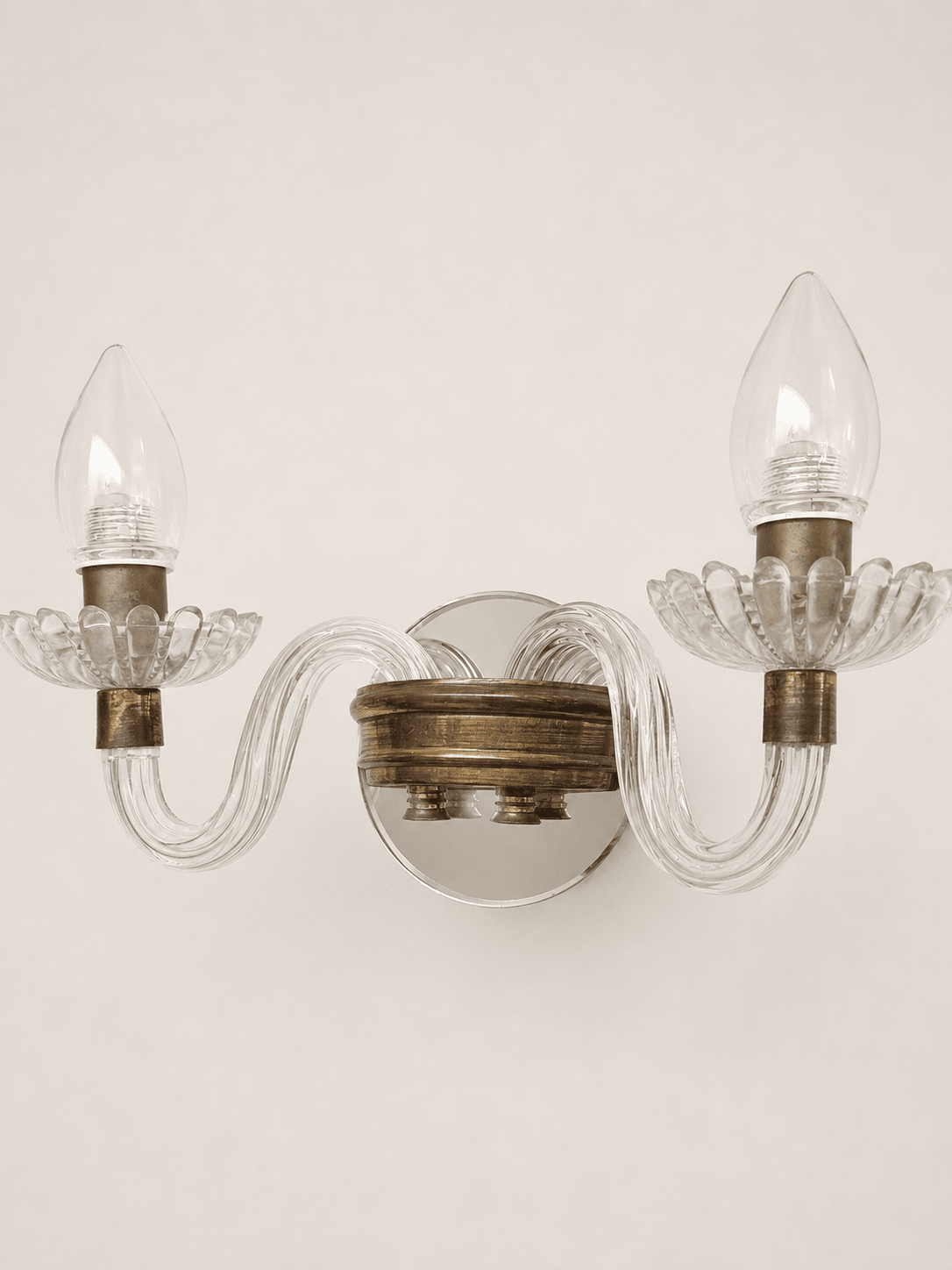 Pair of Mid-Century Murano Glass & Brass Two-Arm Wall Sconces – Wall Sconces – MILLA OBJETS