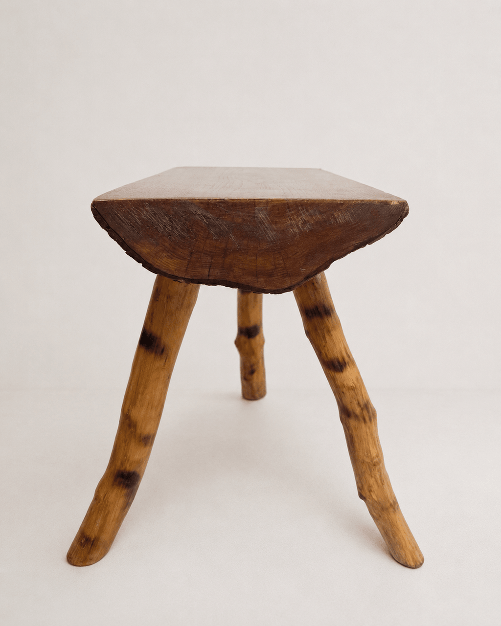 Rustic Mid-Century Wooden Stool with Bamboo Legs & Slab Top – Stool – MILLA OBJETS
