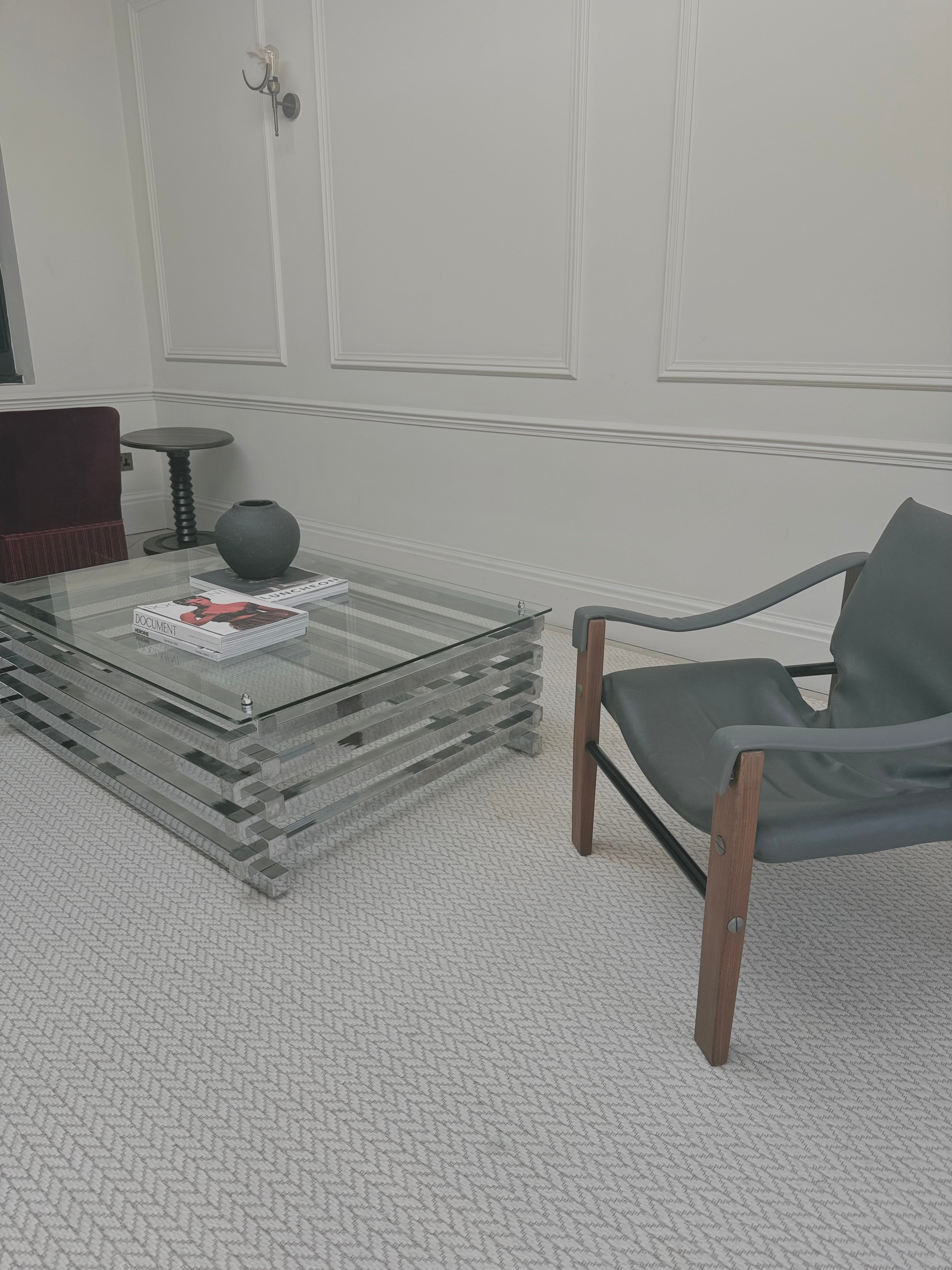 Mid Century Italian Chrome and Glass Coffee Table Stacked Rectangular – Coffee Table – MILLA OBJETS