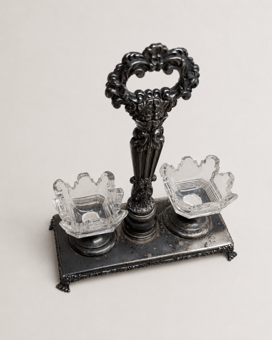 Antique Late Victorian Silver-Plated Double Salt Cellar with Glass Inserts – Salt Cellar – MILLA OBJETS
