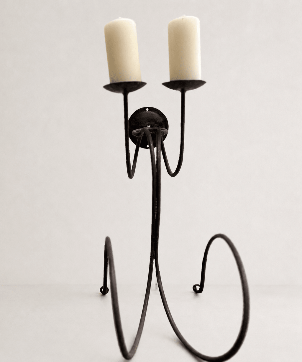 Vintage Brutalist Wrought Iron Two-Branch Candelabra – Candelabra – MILLA OBJETS