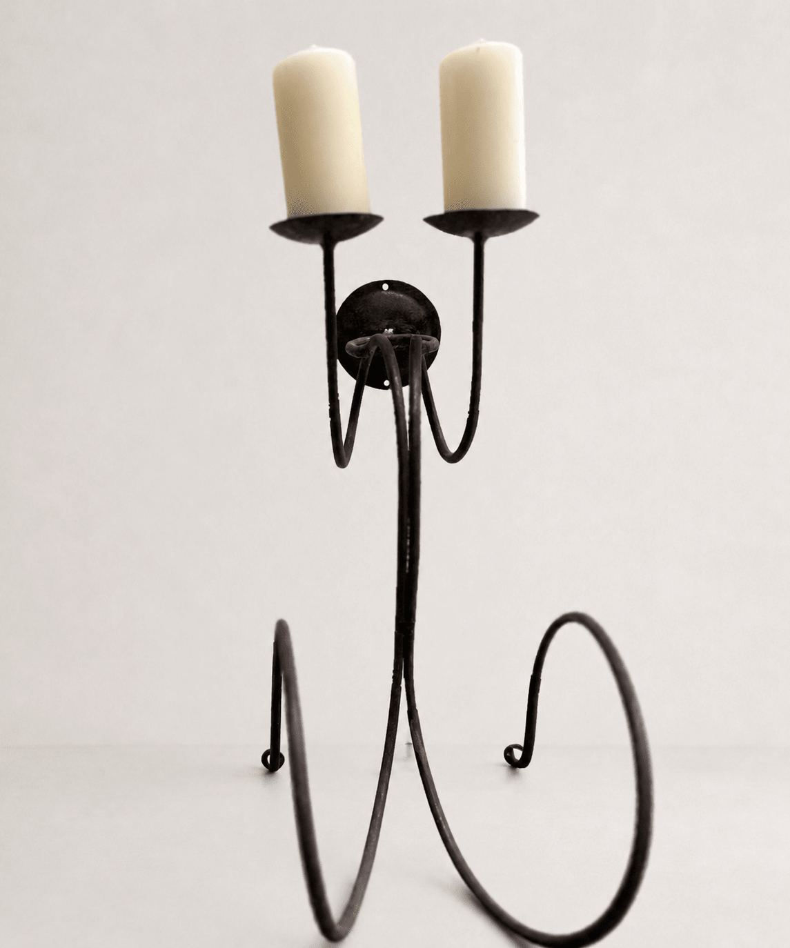 Vintage Brutalist Wrought Iron Two-Branch Candelabra – Candelabra – MILLA OBJETS