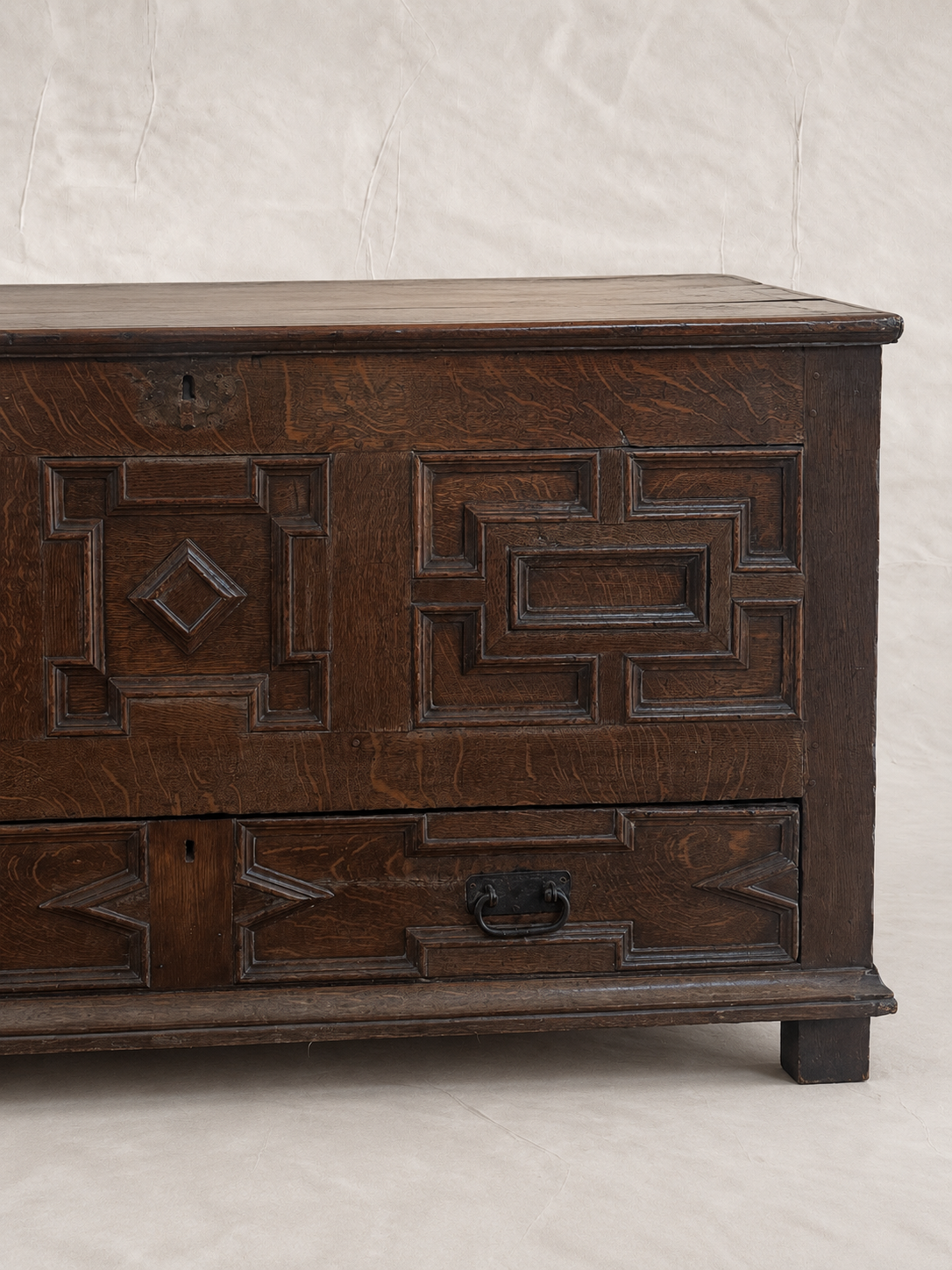 Late 17th Century English Oak Geometric Chest / Cupboard