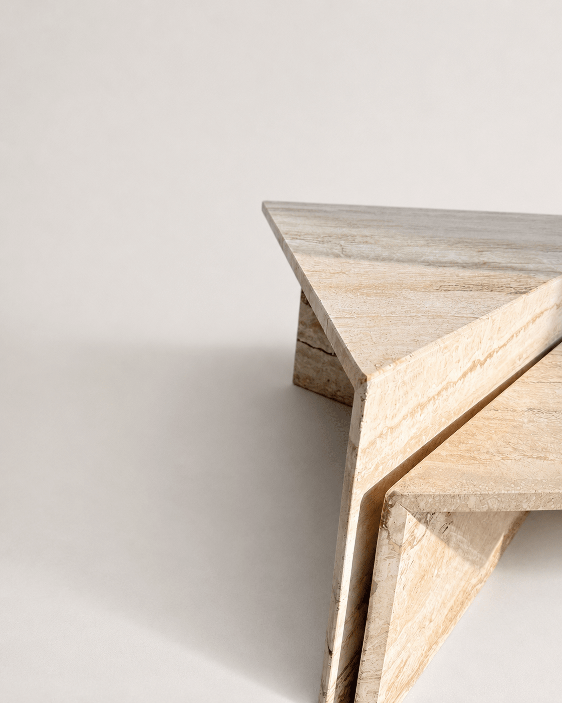 Vintage Italian 1970s Mid Century Travertine Low Triangular Nesting Coffee Tables – Pair – Coffee Tables – MILLA OBJETS