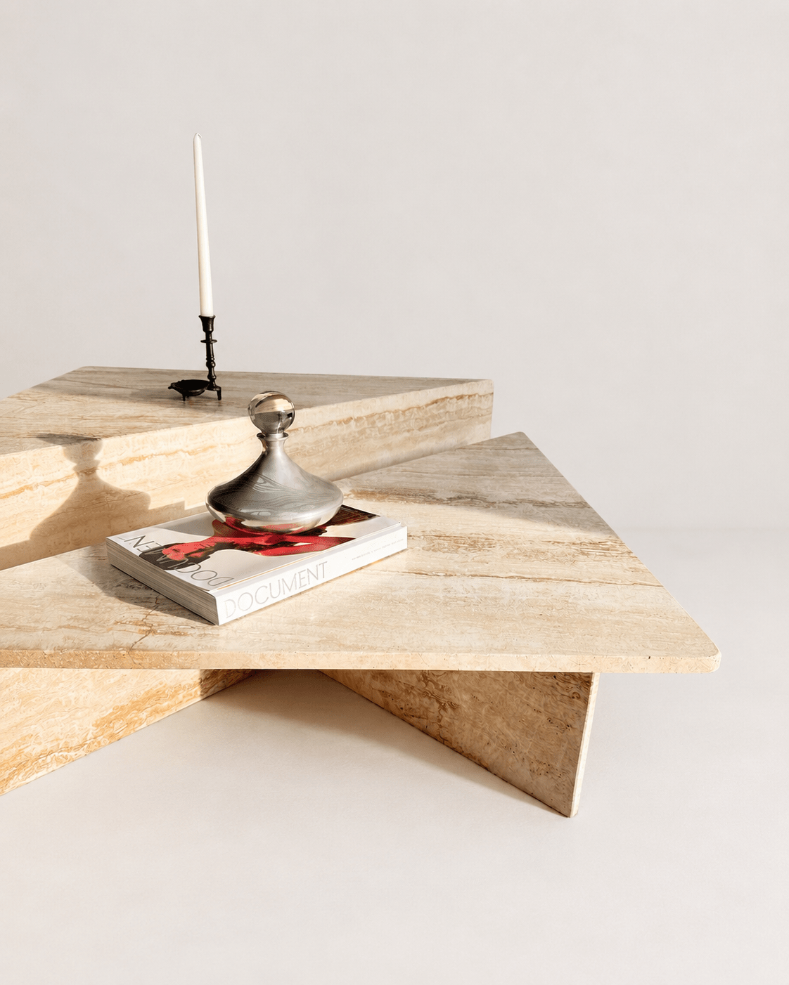 Vintage Italian 1970s Mid Century Travertine Low Triangular Nesting Coffee Tables – Pair – Coffee Tables – MILLA OBJETS