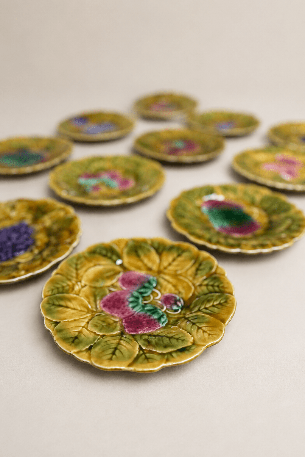 Antique French Sarreguemines Majolica Fruit Plates - Set of 12 – Plates – MILLA OBJETS