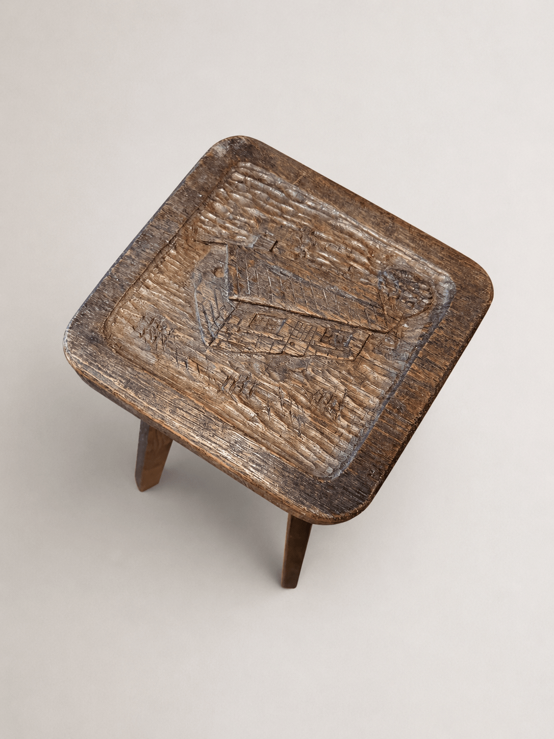 Antique French Hand-Carved Wooden Stool With Carved Motif – Stool – MILLA OBJETS