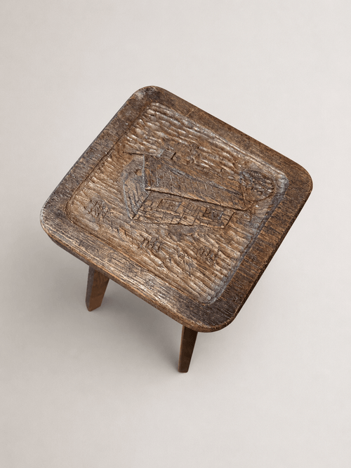 Antique French Hand-Carved Wooden Stool With Carved Motif – Stool – MILLA OBJETS