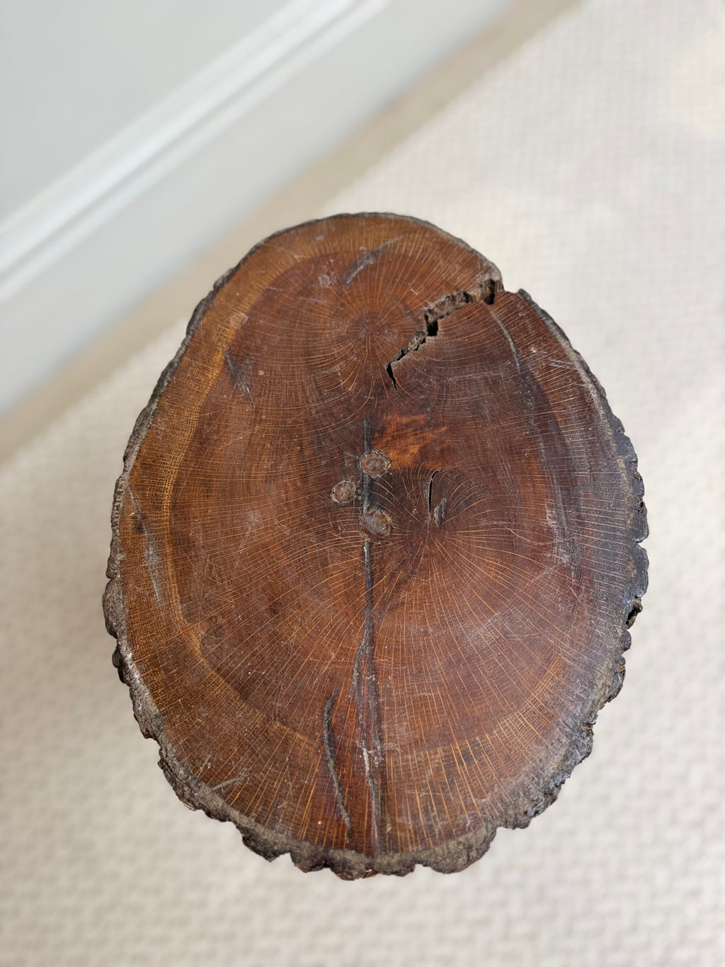 Vintage Brutalist Live-Edge Oak Log Stool with Branch Legs – Stool – MILLA OBJETS