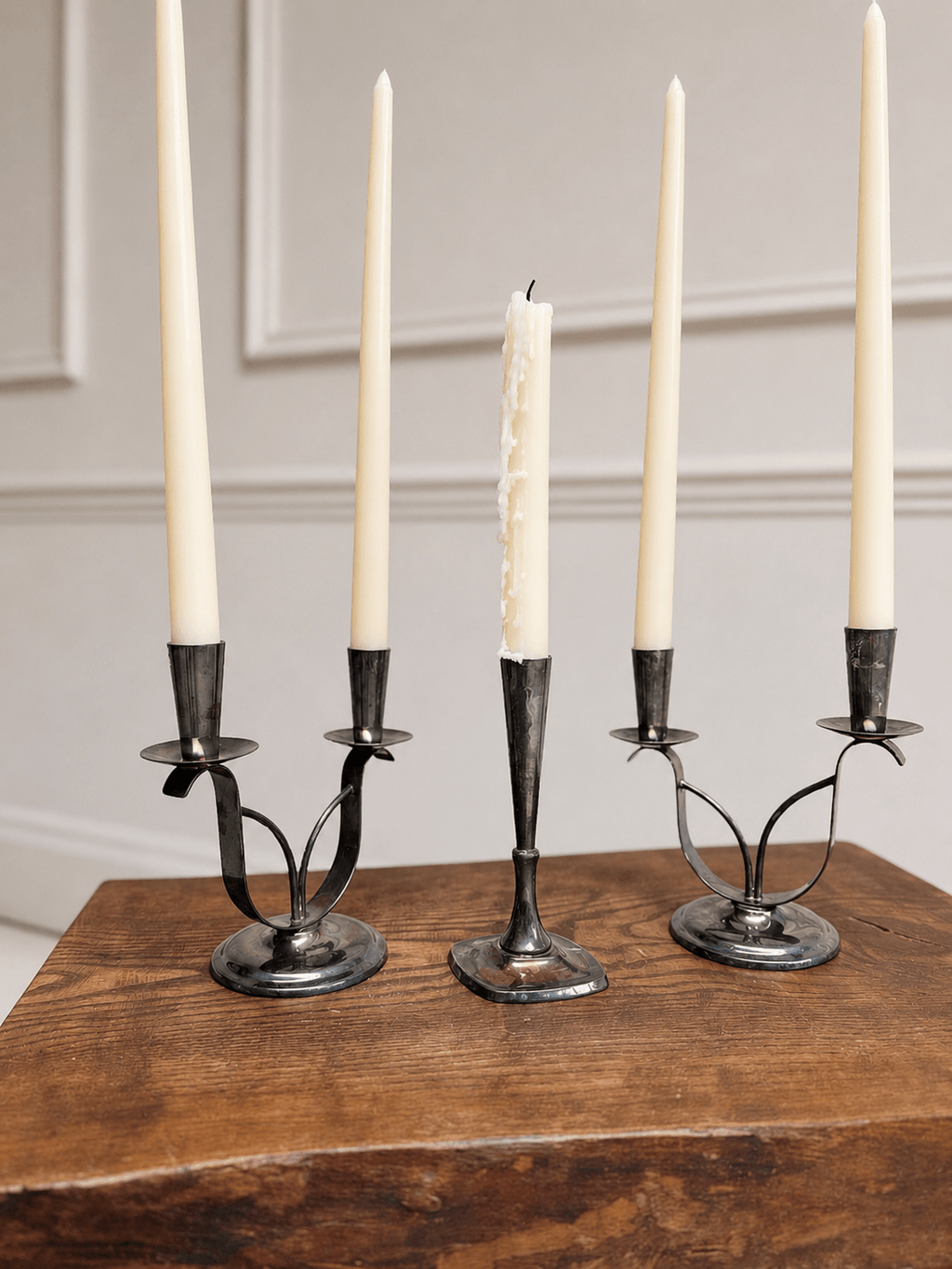 Trio of Vintage Silver-Plated Danish Candlesticks & Candelabras – Candle Holder – MILLA OBJETS
