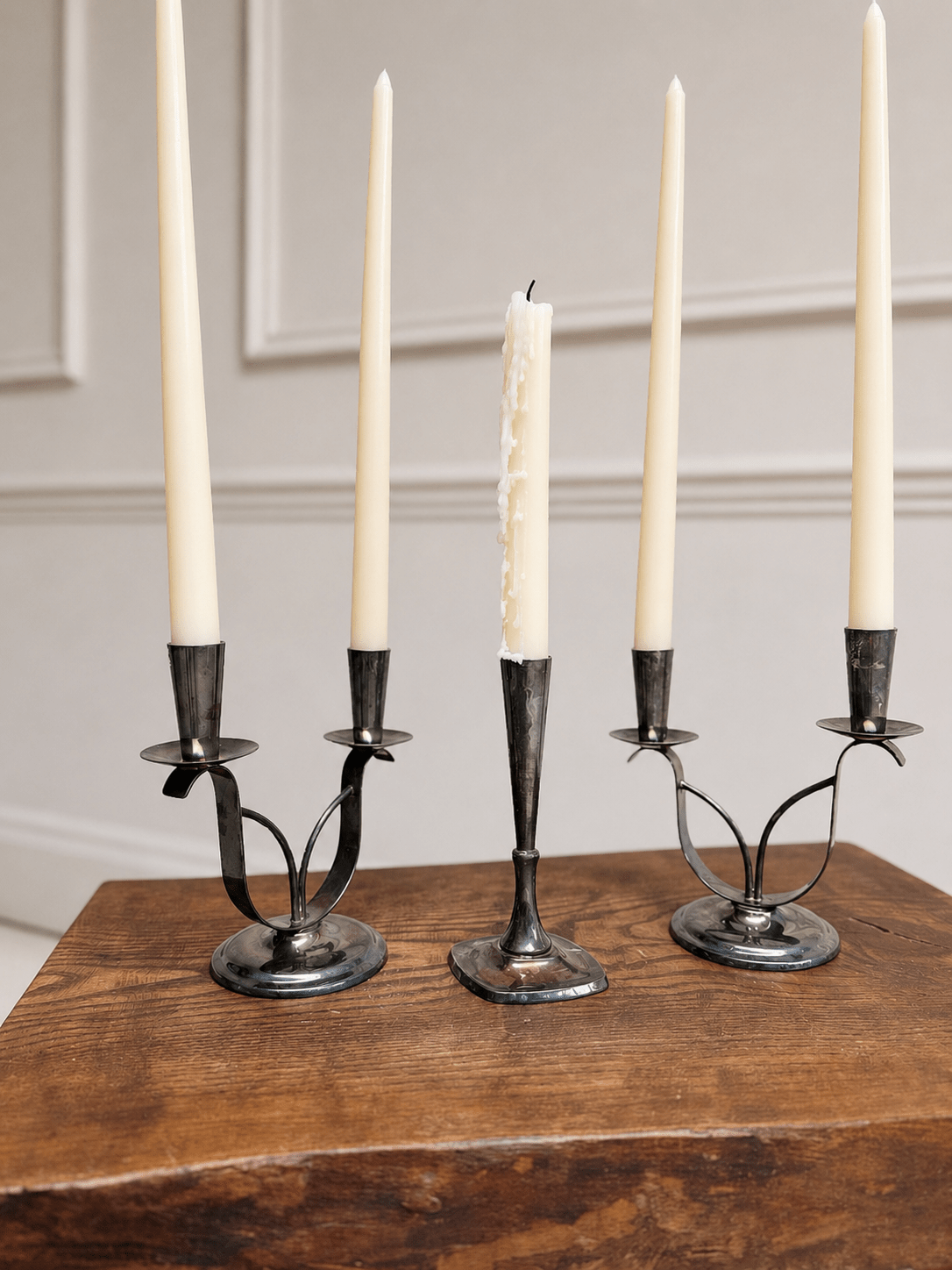 Trio of Vintage Silver-Plated Danish Candlesticks & Candelabras – Candle Holder – MILLA OBJETS