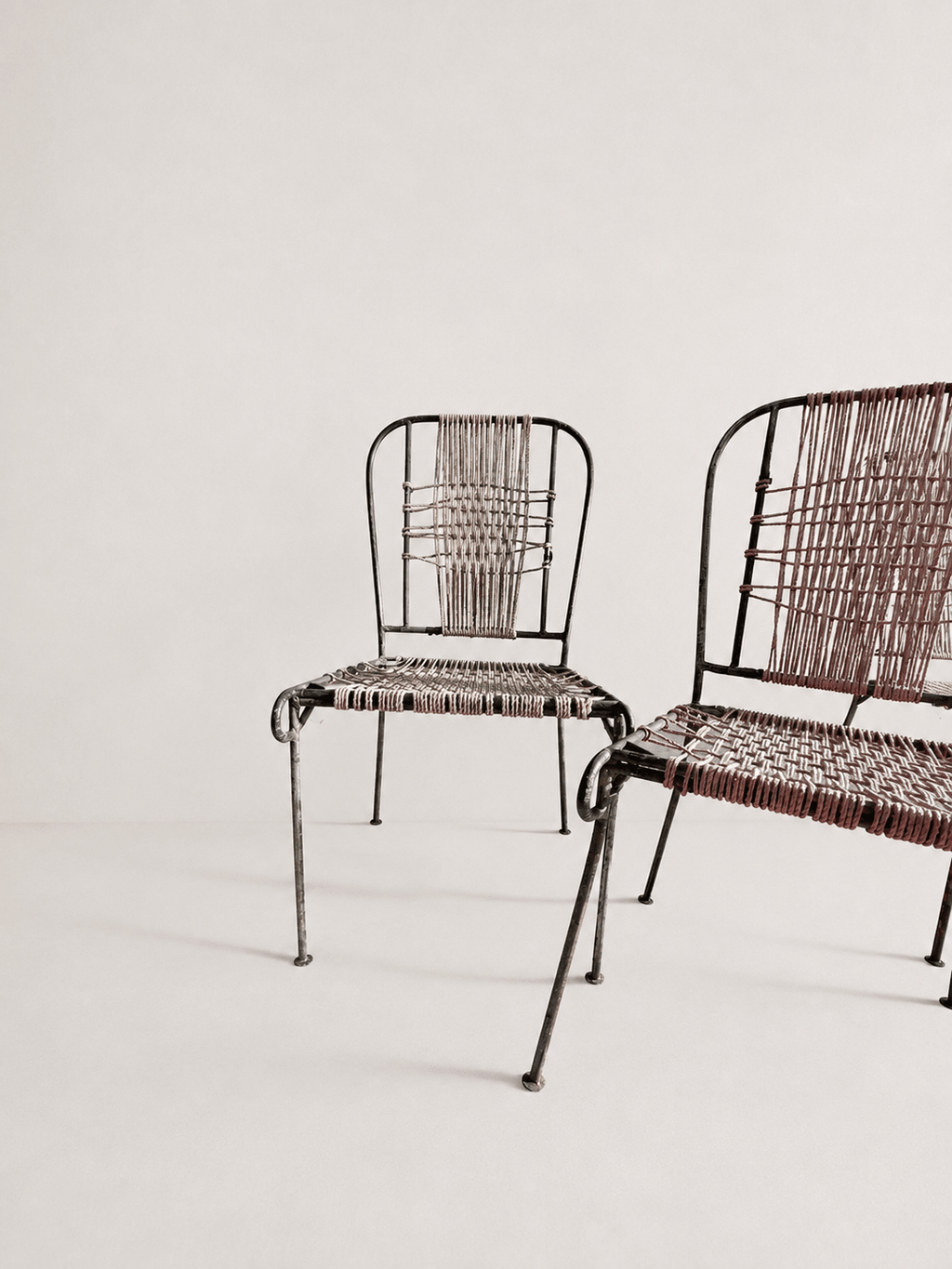 Set of 4 Mid-Century French Wrought Iron & Woven Cord Patio Chairs, circa 1950s – Dining Chairs – MILLA OBJETS