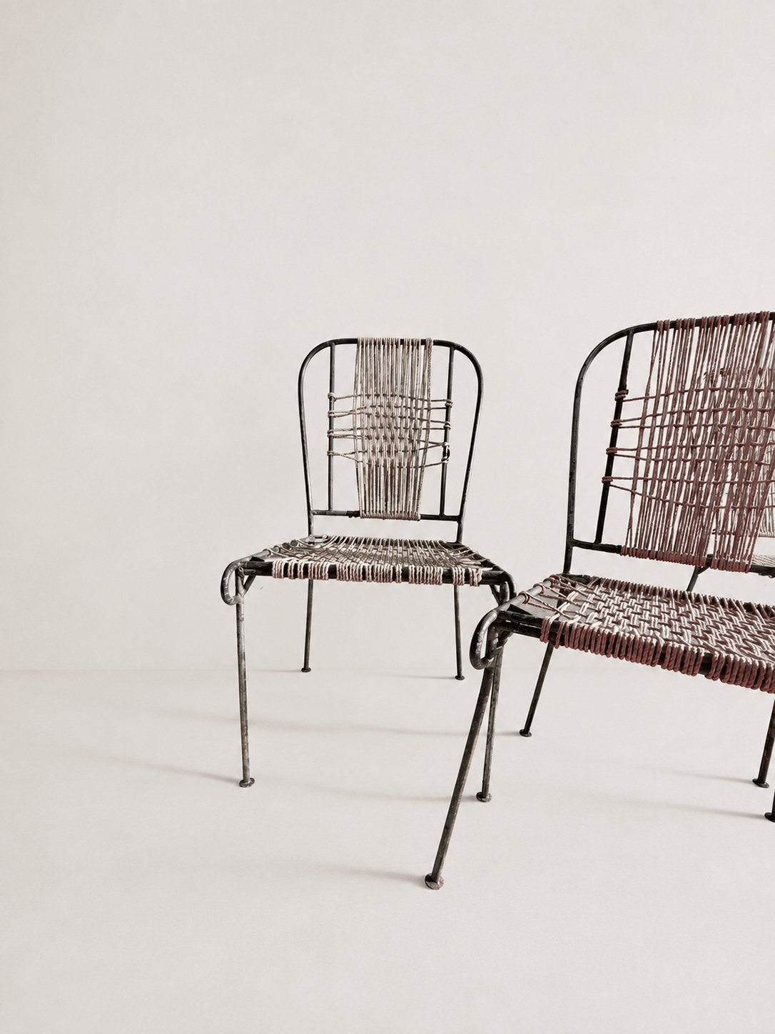 Set of 4 Mid-Century French Wrought Iron & Woven Cord Patio Chairs, circa 1950s – Dining Chairs – MILLA OBJETS