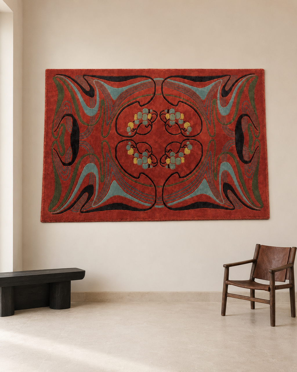 Large Hand-Knotted Nepalese Tibetan Abstract Rug, 290 × 200 cm