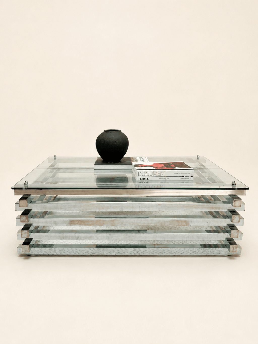 Mid Century Italian Chrome and Glass Coffee Table Stacked Rectangular – Coffee Table – MILLA OBJETS