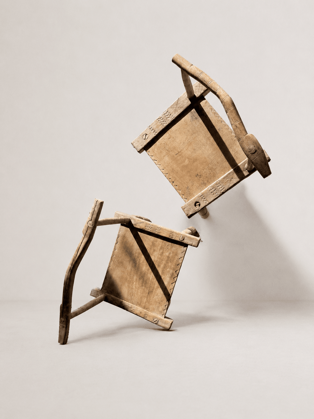 Pair of Antique Primitive Low Chairs, Early 20th Century – Low Chairs – MILLA OBJETS