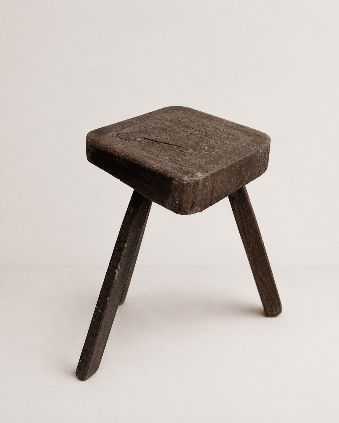 Vintage Hand-Carved Oak Three-Legged Stool – Stool – MILLA OBJETS