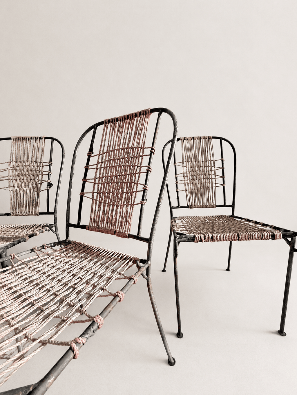 Set of 4 Mid-Century French Wrought Iron & Woven Cord Patio Chairs, circa 1950s – Dining Chairs – MILLA OBJETS