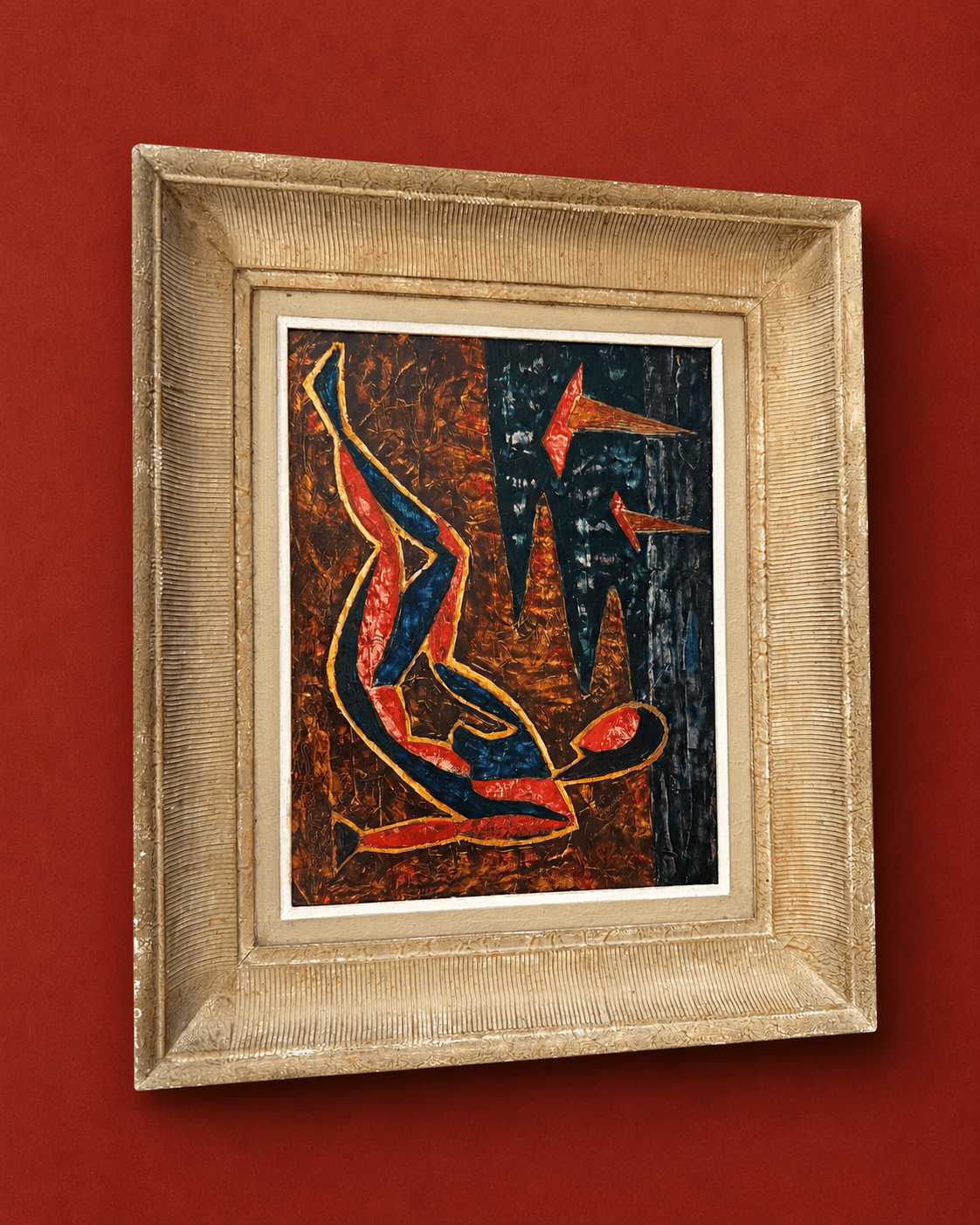 Mid-Century Modern Abstract Expressionist Oil Painting in Ribbed Gilt Frame – Painting – MILLA OBJETS