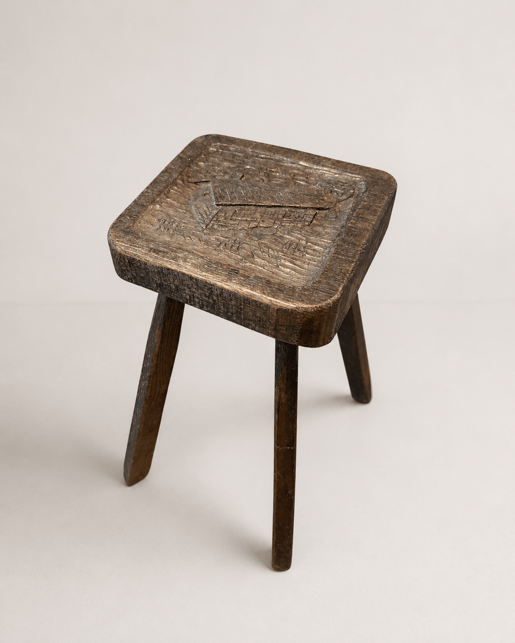 Antique French Hand-Carved Wooden Stool With Carved Motif – Stool – MILLA OBJETS