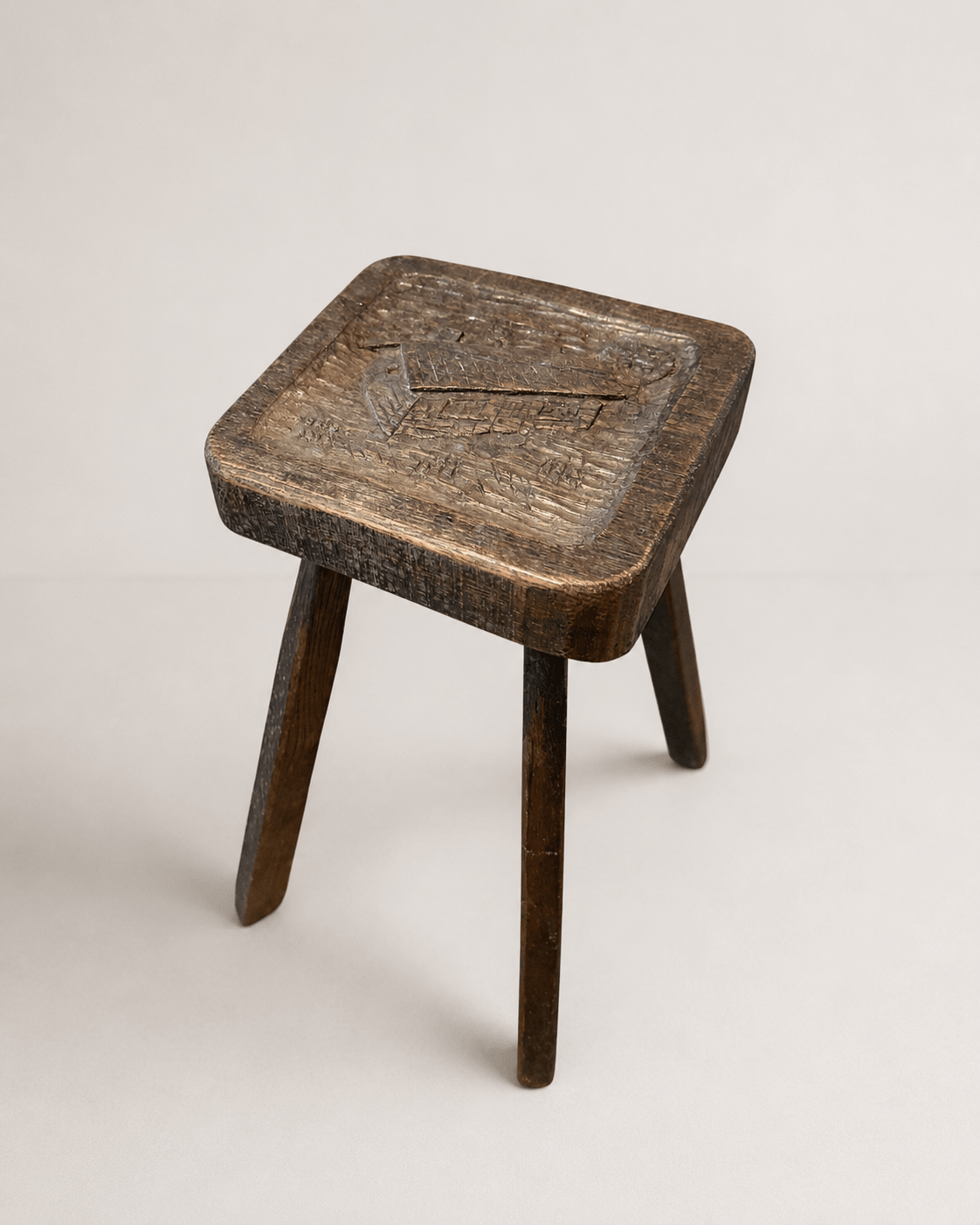 Antique French Hand-Carved Wooden Stool With Carved Motif – Stool – MILLA OBJETS