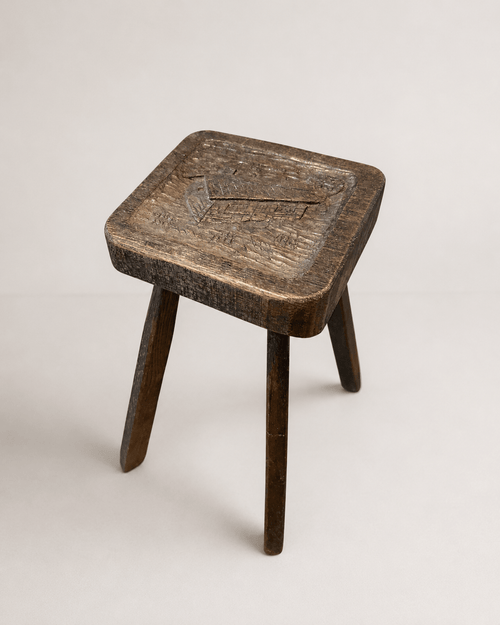 Antique French Hand-Carved Wooden Stool With Carved Motif – Stool – MILLA OBJETS