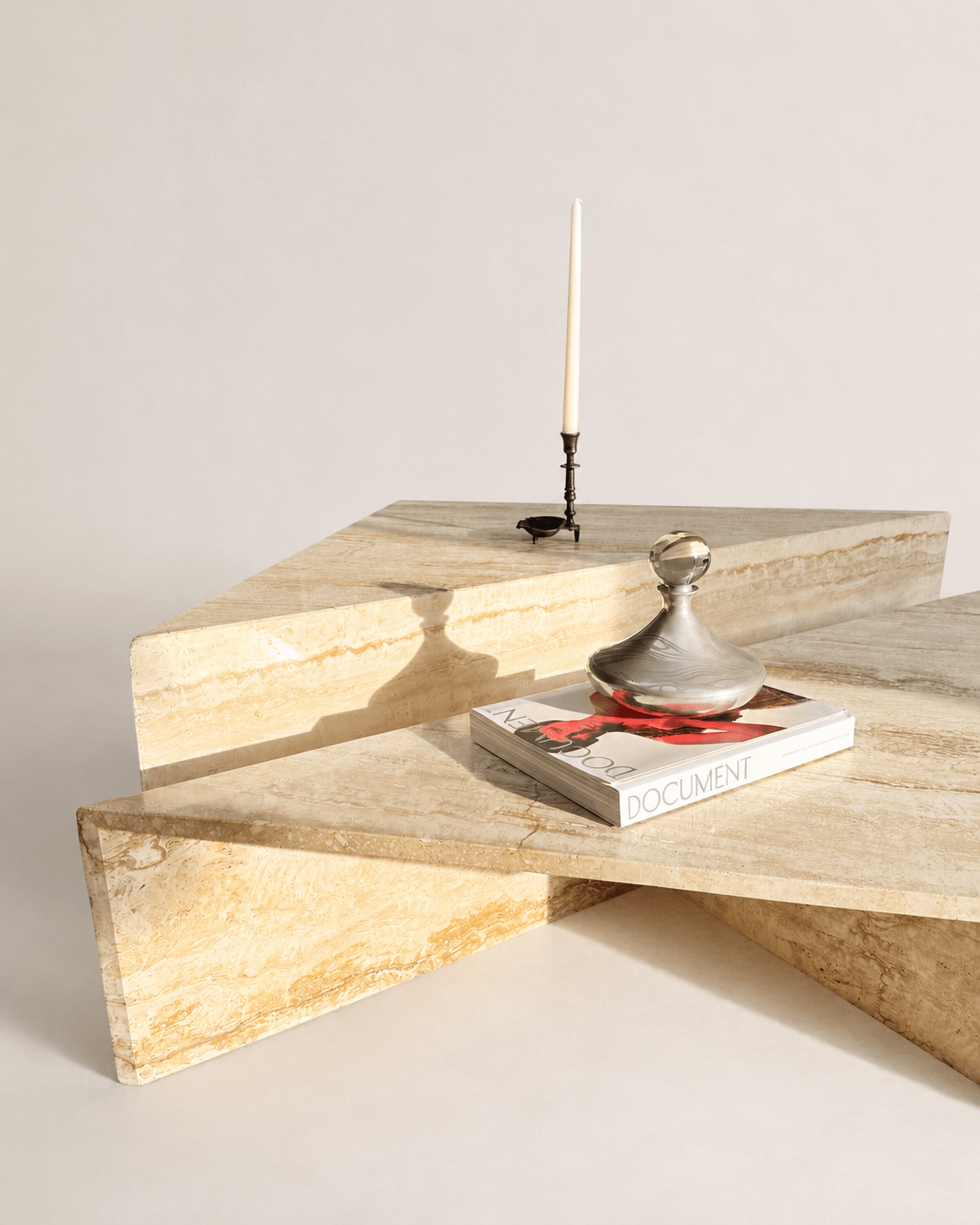 Vintage Italian 1970s Mid Century Travertine Low Triangular Nesting Coffee Tables – Pair – Coffee Tables – MILLA OBJETS