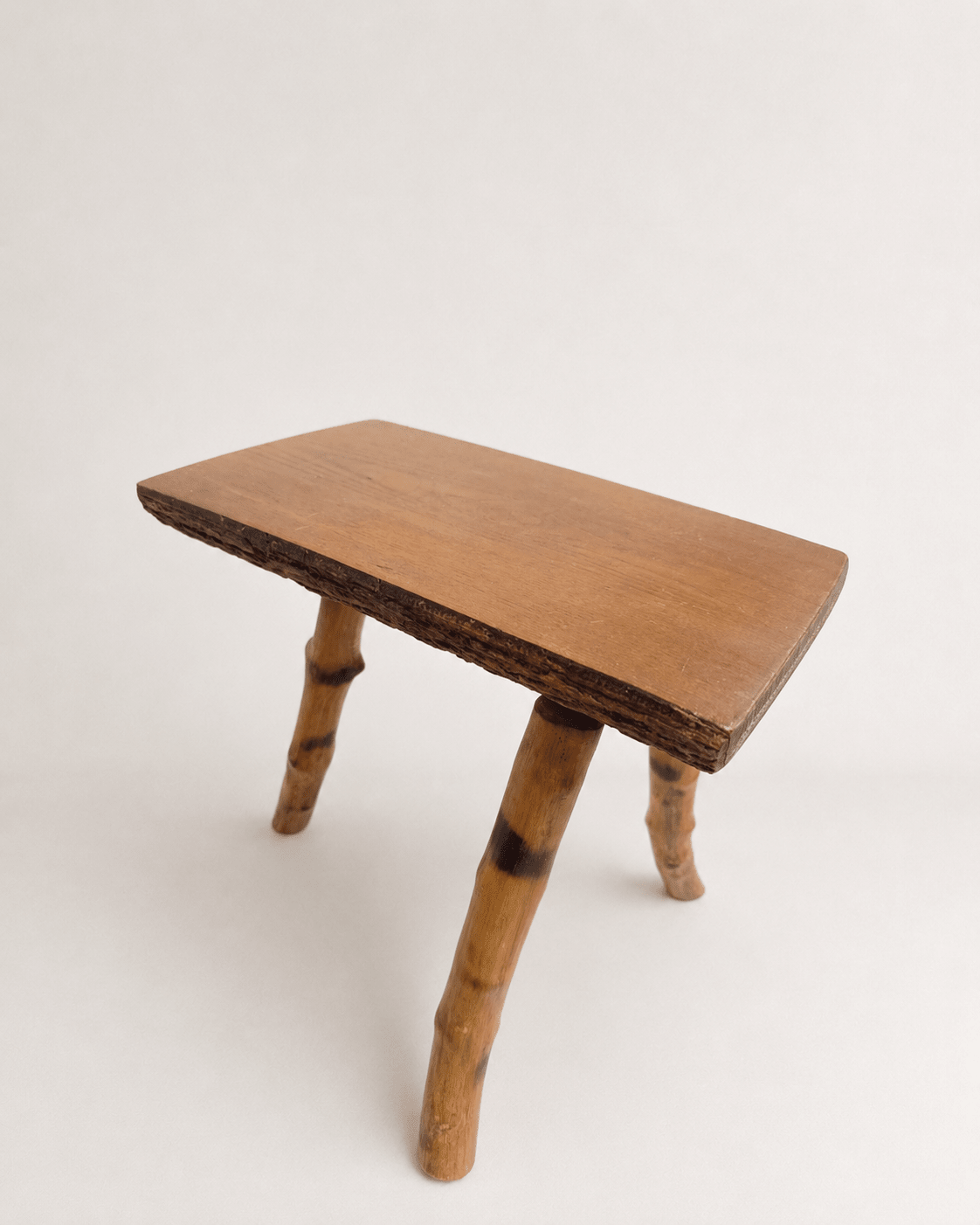 Rustic Mid-Century Wooden Stool with Bamboo Legs & Slab Top – Stool – MILLA OBJETS