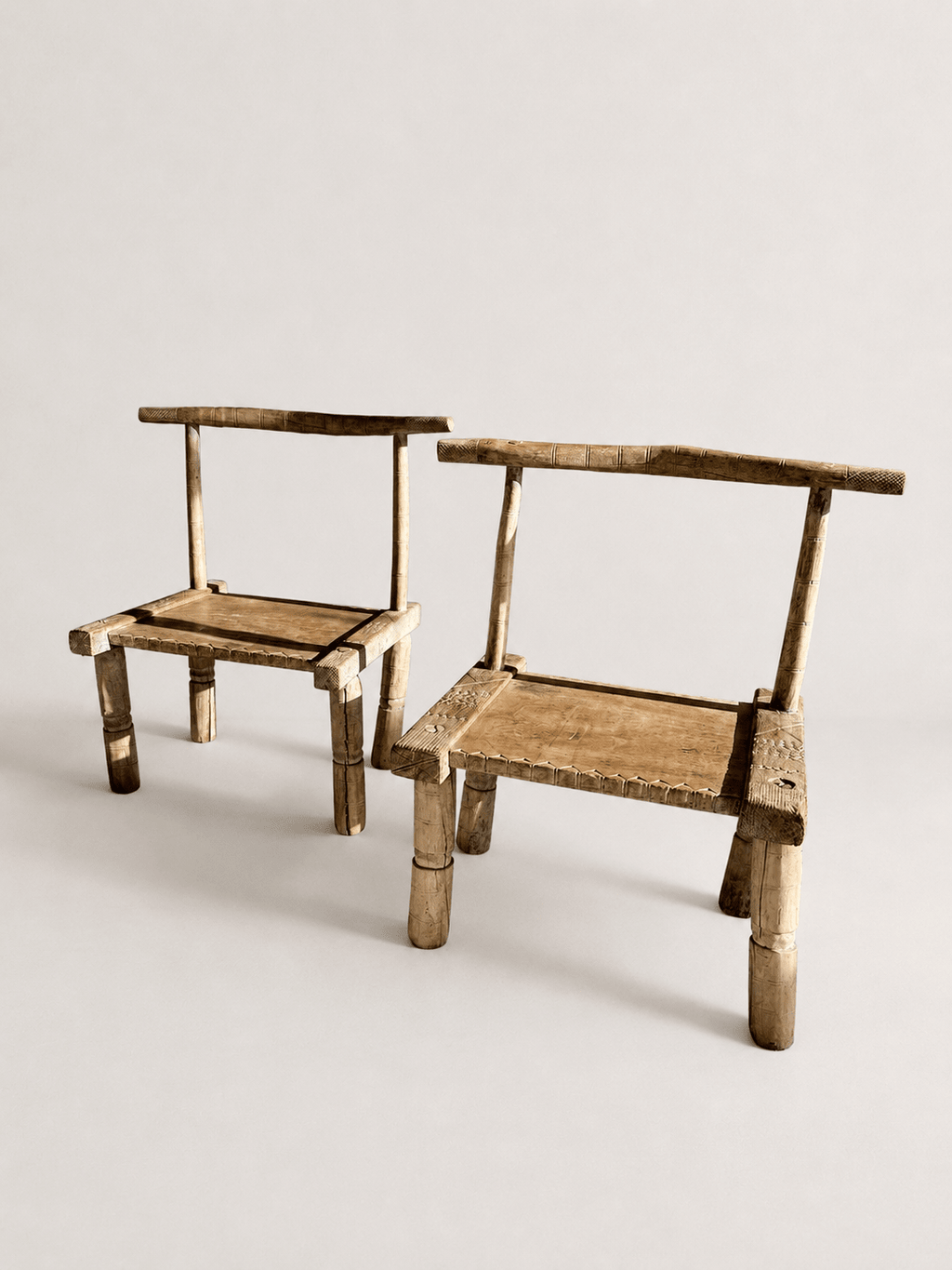 Pair of Antique Primitive Low Chairs, Early 20th Century – Low Chairs – MILLA OBJETS