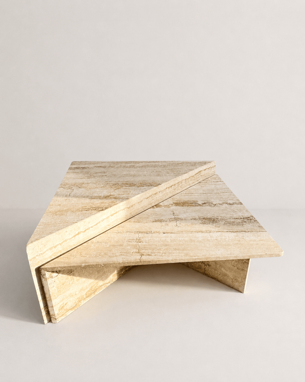 Vintage Italian 1970s Mid Century Travertine Low Triangular Nesting Coffee Tables – Pair – Coffee Tables – MILLA OBJETS