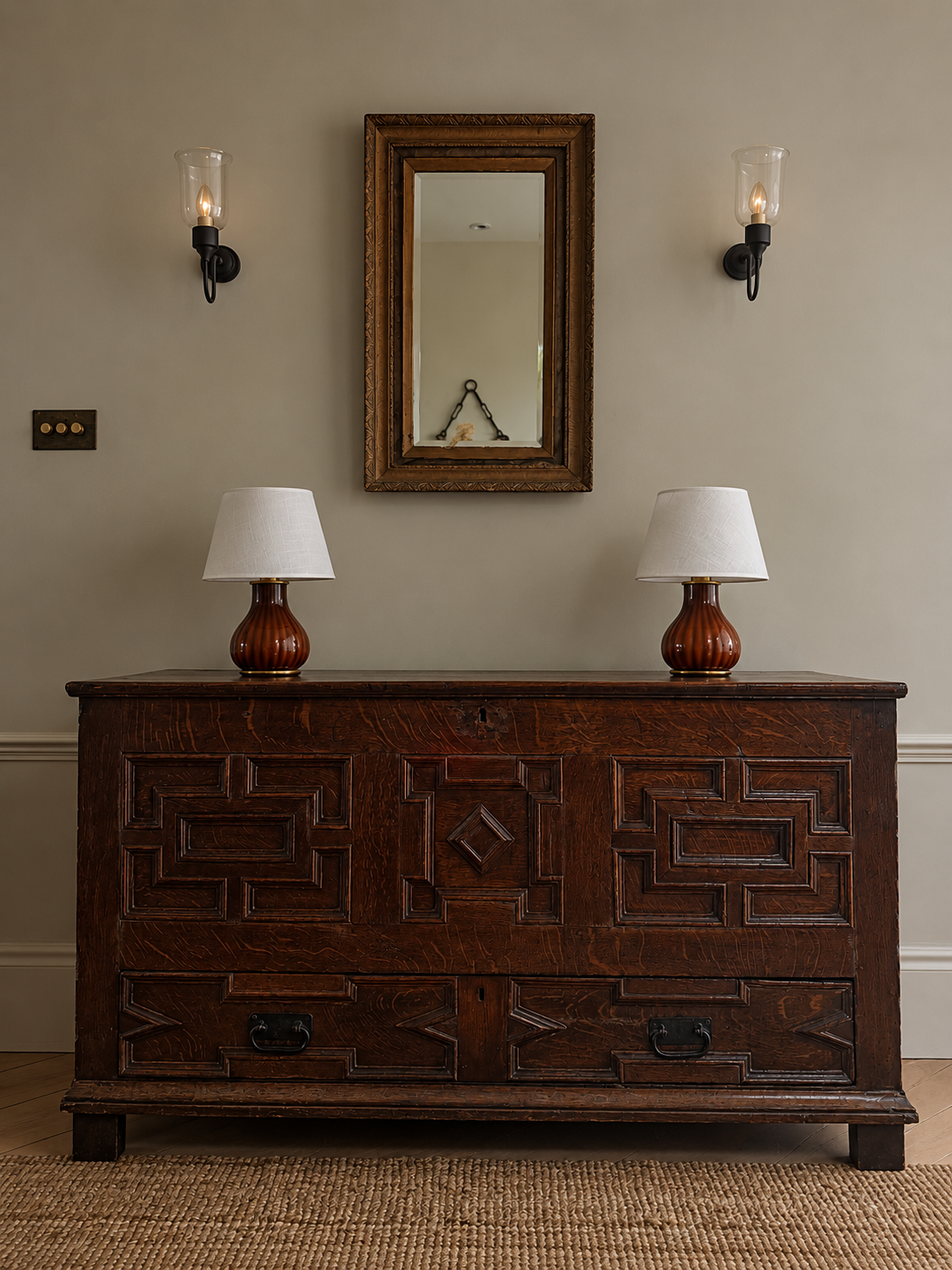 Late 17th Century English Oak Geometric Chest / Cupboard