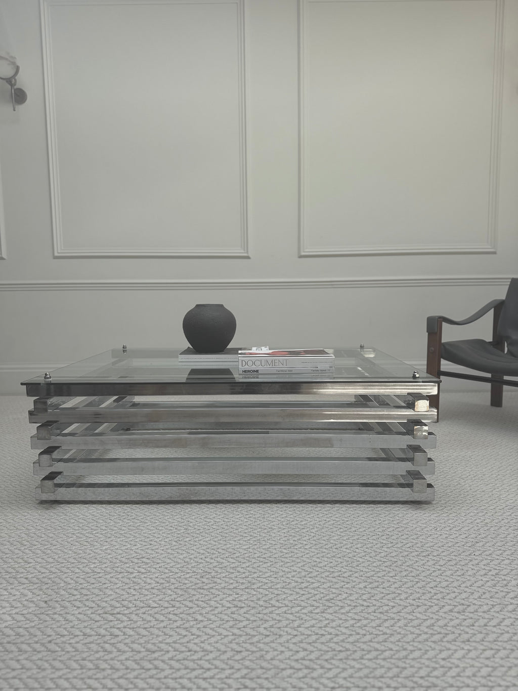 Mid Century Italian Chrome and Glass Coffee Table Stacked Rectangular – Coffee Table – MILLA OBJETS