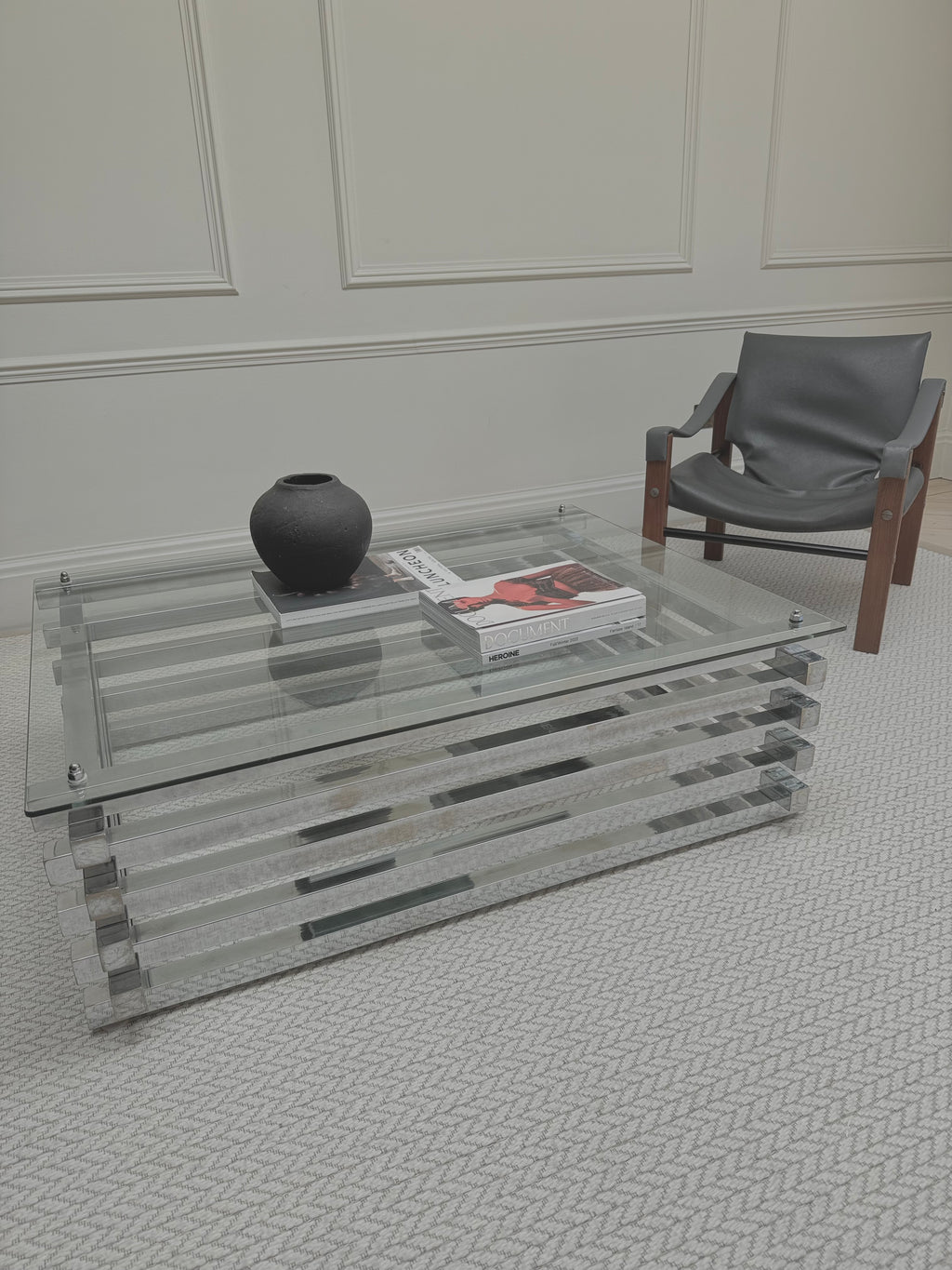 Mid Century Italian Chrome and Glass Coffee Table Stacked Rectangular – Coffee Table – MILLA OBJETS