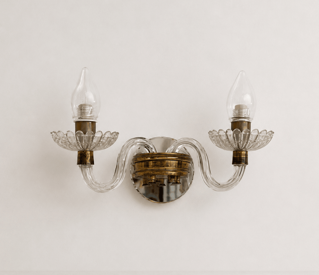 Pair of Mid-Century Murano Glass & Brass Two-Arm Wall Sconces – Wall Sconces – MILLA OBJETS