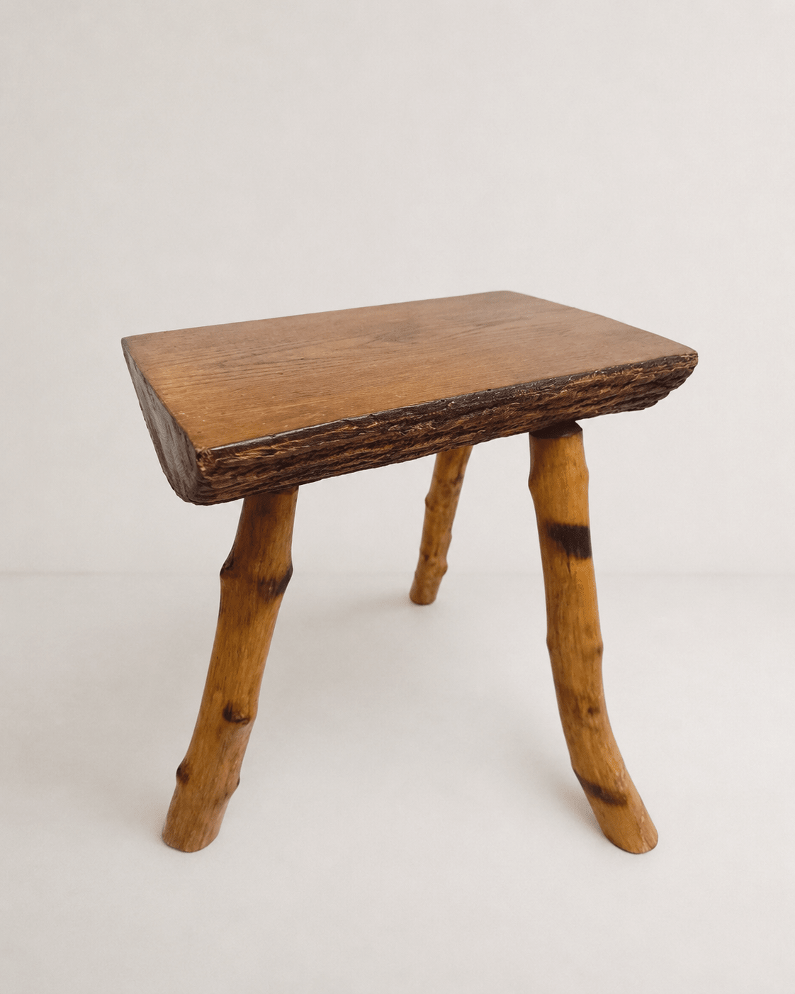 Rustic Mid-Century Wooden Stool with Bamboo Legs & Slab Top – Stool – MILLA OBJETS